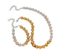 Generico Set di 2 perline acriliche - Bracciale con sfere rotonde e collana girocollo per donne e uomini(Gold silver)