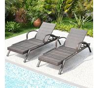 Generico Set di 2 Sdraio da Esterno in Vimini, Lettino Prendisole da Piscina Regolabile in 4 Posizioni for Giardini, Terrazze e Spiagge, Portata Massima 150kg