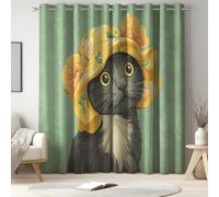 Generico Set di 2 tende Verde chiaro, Animale Animale domestico Cappello oscurante, camera da letto, isolamento termico, anti freddo, con occhielli, L100 x A220 cm, soggiorno moderno