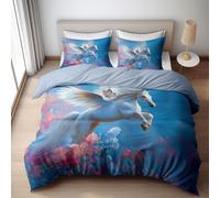 Generico Set di 3 Copripiumino Matrimoniale Parure Letto Traspirante Chiusura Cerniera, Parure Copripiumino Morbida Microfibra per Ragazzi e Ragazze - Blu Anime Fiabe Pegaso