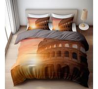 Generico Set di 3 Copripiumino Matrimoniale Parure Letto Traspirante Chiusura Cerniera, Parure Copripiumino Morbida Microfibra per Ragazzi e Ragazze - Grigio Retro Roma Colosseo Tramonto