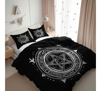 Generico Set di 3 Copripiumino Matrimoniale Parure Letto Traspirante Chiusura Cerniera, Parure Copripiumino Morbida Microfibra per Ragazzi e Ragazze - Nero Fantasia Magia Simboli
