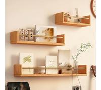 Generico Set di 3 Mensole da Muro in Legno da Parete, Versatili e con Listello Metallico Decorativo, li for Libri, Piante e Cornici