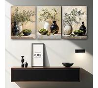 Generico Set di 3 poster albero di ulivo, stampe botaniche su tela con vasi e olive, opere ispirate alla natura per soggiorno e camera da letto, decorazione moderna senza cornice (30 * 40CM)