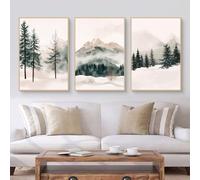Generico Set di 3 poster con montagne e foreste, quadri su tela con paesaggi innevati ad acquerello, decorazioni murali minimaliste e neutre per soggiorno, camera da letto e corridoio (40 x 50 cm)