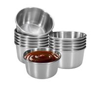 Generico Set di 4 coppette in acciaio inox per salse, piattini rotondi riutilizzabili per condimenti, ideali per le feste