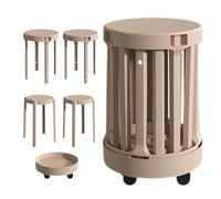 Generico Set Di 4 Sgabelli Impilabili Con Vassoio Mobile - Plastica Robusta, Sgabelli Impilabili Versatili, Tavolino Da Caffè Dal Design Salvaspazio, Sgabelli Da Bar Rotondi Portatili(Brown)