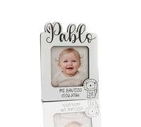 Genérico Set di 5 cornici portafoto personalizzate con magnete, personalizzate per battesimo, comunione, compleanno, matrimonio, portafoto in legno con design personalizzato, regali per ospiti