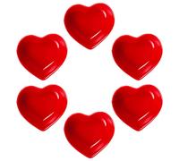 Generico Set di 6 Piatti a Forma di Fiore in Ceramica Rossa, Resistenti a Microonde e Congelatore, per Servire Salse e Snack Design Cuore