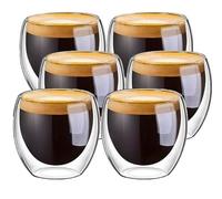 Generico Set di 6 Tazze da Caffè in Vetro Borosilicato a Doppia Parete, 80ml, Trasparente