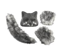 Generico Set Di Accessori Per Costumi Di Animali In Pelliccia Sintetica: Orecchie Di Volpe Da Lupo, Coda Di Peluche, Guanti Per Zampe Per Ragazze Donne Therian Cosplay Halloween