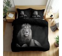 Generico Set di biancheria da letto 2 pezzi singolo 135 x 200 cm, Animali Realistici E Selvaggi Leoni copripiumino in microfibra 3D, set regalo per adulti e adolescenti con copripiumino e federa Nero