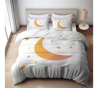 Generico Set di biancheria da letto 3 pezzi singolo 150 x 220 cm, Minimalismo Fiabe Stelle Luna copripiumino in microfibra 3D, set regalo per adulti e adolescenti con copripiumino e federa Bianco