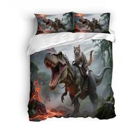 Generico Set di biancheria da letto copripiumino 3d Animali Dinosauri microfibra morbida chiusura a cerniera Gatto Del Vulcano per adulti e bambini-240x260cm+con 2 federe 50x75cm