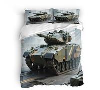Generico Set di biancheria da letto copripiumino 3d Cisterna microfibra morbida chiusura a cerniera Combattimento Militare per adulti e bambini-220x240cm+con 2 federe 50x75cm