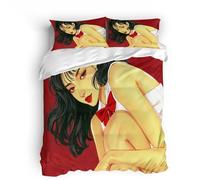 Generico Set di biancheria da letto copripiumino 3d Ragazza Dai Capelli Neri microfibra morbida chiusura a cerniera Secondo Elemento Rosso per adulti e bambini-220x240cm+con 2 federe 50x75cm