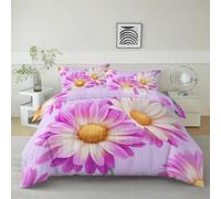 Generico Set Di Biancheria Da Letto Di 3 Pezzi Acquerello Fiori Margherite, Copripiumino In Microfibra Con Chiusura Lampo Viola, Set Di Biancheria Da Letto Per, Per Tutte Le Stagioni, 180 X 220 Cm