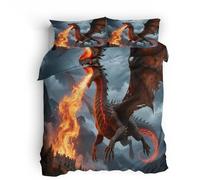 Generico Set di Biancheria da Letto Drago di Fuoco, Matrimoniale Antico drago animale Singolo 155x220cm Tessuto letto double face in microfibra, leggero, con cerniera invisibile 2 x Federe 50x80 cm