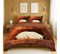 Generico Set di biancheria da letto Facile da curare Microfibra Microfibra di poliestere con federe(50 * 75) Per la camera dei ragazzi Marrone Cartone Animato Animale Carino,135x200cm(53" x 79")