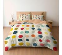Generico Set di biancheria da letto in morbida microfibra spazzolata 150 x 220 cm, con chiusura a cerniera e lacci angolari, copripiumini reversibili Allegro Colorato Pois, Beige