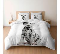 Generico Set di biancheria da letto in morbida microfibra spazzolata 180 x 220 cm, con chiusura a cerniera e lacci angolari, copripiumini reversibili Cane Dalmatian, Bianco
