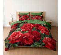 Generico Set di biancheria da letto in morbida microfibra spazzolata 200 x 200 cm, con chiusura a cerniera e lacci angolari, copripiumini reversibili Pittura Olio Elegante Floreale Rosa, Salvia