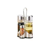 Generico Set di bottiglie da condimento in vetro quattro distributori olio e aceto con saliere pepiere coperchi acciaio porta condimenti per cucina supporto caddy