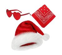Genérico Set di cappelli di Babbo Natale, cappello di Natale | Cappello Cosplay Cappello occidentale | 3X Cowgirl Occhiali Cuore Bandana Vintage, Festa Di Natale Regular