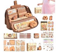 Generico Set di cartoleria Capybara - Custodia a Capybara con penne, sovrano, gomma, note appiccicose, adesivi, portachiavi e altro ancora, set di cartolerie Capybaras per bambini di ritorno a scuola