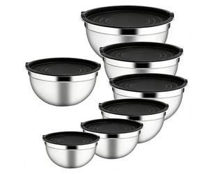 Genérico Set di ciotole con - ciotole impilabili 7 pezzi in acciaio con base antiscivolo | Çuencos e cucina per miscelare & conservare | Per verdure, frutta, uova, insalate, snack, Co