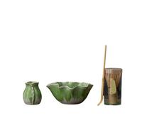 Generico Set di ciotole for matcha a forma fiore da 1 a 8 pezzi, supporto for frusta, setaccio, misurino for il tè(4pcs Green)