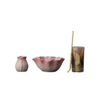 Generico Set di ciotole for matcha a forma fiore da 1 a 8 pezzi, supporto for frusta, setaccio, misurino for il tè(4pcs Pink)