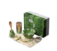 Generico Set di ciotole for matcha a forma fiore da 1 a 8 pezzi, supporto for frusta, setaccio, misurino for il tè(8pcs Green)