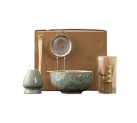 Generico Set di ciotole for matcha smaltate Tenmoku, con Chasen a 100 punte e supporto(Blue 5PCS)