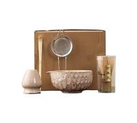 Generico Set di ciotole for matcha smaltate Tenmoku, con Chasen a 100 punte e supporto(Pink 5PCS)