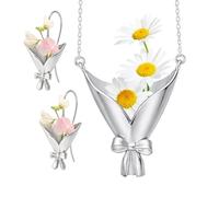 Generico Set di collana e orecchini con vaso portatile | Porta il amore nel cuore. Una collana a vaso splendidamente realizzata con pendente a forma di bouquet da donna, adatta per veri o secchi