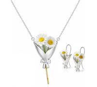 Generico Set di collana e orecchini Roe Dolph con bouquet fai da te, collana con mini vaso, ciondolo a forma di vaso, adatto per fiori veri o secchi, regalo per la festa della mamma (1PCS-B)