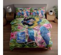 Generico Set di copripiumini 3D con pappagallo figo in occhiali da sole e camicia hawaiana su bombola spray, microfibra morbida e traspirante, include 1 copripiumino e 2 federe, regali per la casa