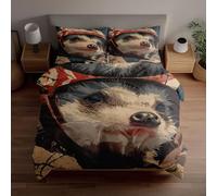 Generico Set di copripiumini 3D con riccio con elmetto che sbircia da un riparo, realizzato in microfibra morbida e traspirante, include 1 copripiumino e 2 federe, regali per la casa