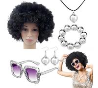 Genérico Set di costumi da discoteca 5 BLING 70S - stile rapper con collana a sfera da disco, braccialetto, toni | Vintage Club Outfit for Women, a tema per Halloween,