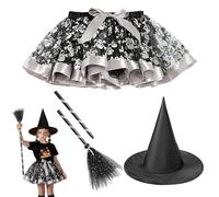 Generico Set di costumi da stregone femminile-gonna da 3 pezzi e vestito per cappelli con vestito regolabile, abito da cosplay di Halloween | Fantasy Witch Role Play per compleanno, maschera, ca