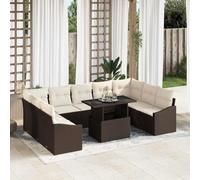Generico Set di divani con Cuscino 10 PCS Marrone e Crema polyrattan,Mobili,Mobili da Giardino,Mobili e sedie da Giardino,Divani da giardino-3349064