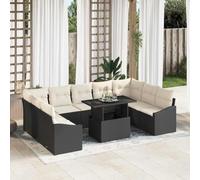 Generico Set di divani con Cuscino 10 PCS Nero e Crema polyrattan,Nero,85.8kg,3349063