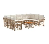 Generico Set di divani da Esterno 10 PCS Naturale e Bianco Crema,Mobili da Giardino,Set da giardino-3437760