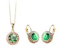 Generico Set di due pezzi con orecchini a cristallo a mezzaluna di moda e collana, ciondolo verde smeraldo vintage di lusso leggero, regalo per la festa della mamma o il compleanno della fidanzata