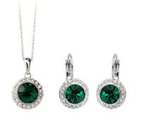 Generico Set di due pezzi con orecchini a cristallo a mezzaluna di moda e collana, ciondolo verde smeraldo vintage di lusso leggero, regalo per la festa della mamma o il compleanno della fidanzata