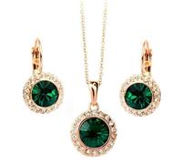 Generico Set di due pezzi con orecchini a cristallo a mezzaluna di moda e collana, ciondolo verde smeraldo vintage di lusso leggero, regalo per la festa della mamma o il compleanno della fidanzata