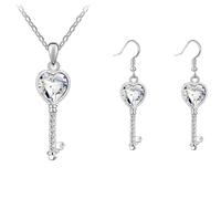 Generico Set di due pezzi donna collana pendente con chiave a cuore in cristallo alla moda e orecchini catena versatile di lusso leggero alla moda gioielli romantici per il viaggio dell'amore