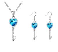 Generico Set di due pezzi donna collana pendente con chiave a cuore in cristallo alla moda e orecchini catena versatile di lusso leggero alla moda gioielli romantici per il viaggio dell'amore