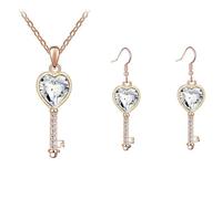 Generico Set di due pezzi donna collana pendente con chiave a cuore in cristallo alla moda e orecchini catena versatile di lusso leggero alla moda gioielli romantici per il viaggio dell'amore